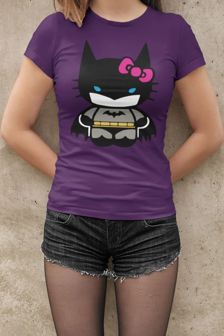 Bio Baumwolle Damen T-Shirt Hello Kitty Batman Süße Katze Cute Cat Japan Hero