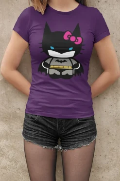 Bio Baumwolle Damen T-Shirt Hello Kitty Batman Süße Katze Cute Cat Japan Hero
