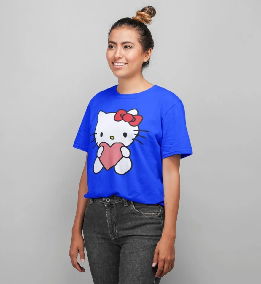 Bio Baumwolle Damen T-Shirt Oversize Hello Kitty Hallo Herz Katze Süße Katze