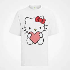 Bio Baumwolle Damen T-Shirt Oversize Hello Kitty Hallo Herz Katze Süße Katze