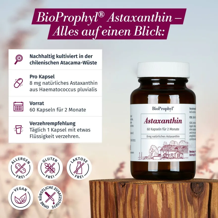 BioProphyl Astaxanthin | 8 mg Astaxanthin hochdosiert | Vitamin E | 60 Kapseln
