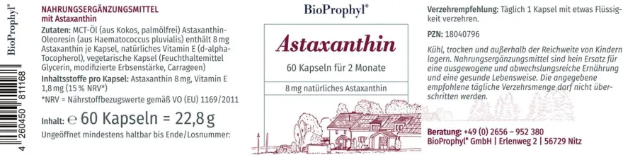 BioProphyl Astaxanthin | 8 mg Astaxanthin hochdosiert | Vitamin E | 60 Kapseln