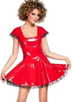 Black Level Minikleid in Rot mit Karree-Ausschnitt und Spitzenrüschen
