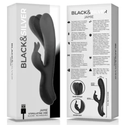 BLACK&SILVER - JAMIE Wiederaufladbarer Silikon-kaninchenstimulator Schwarz