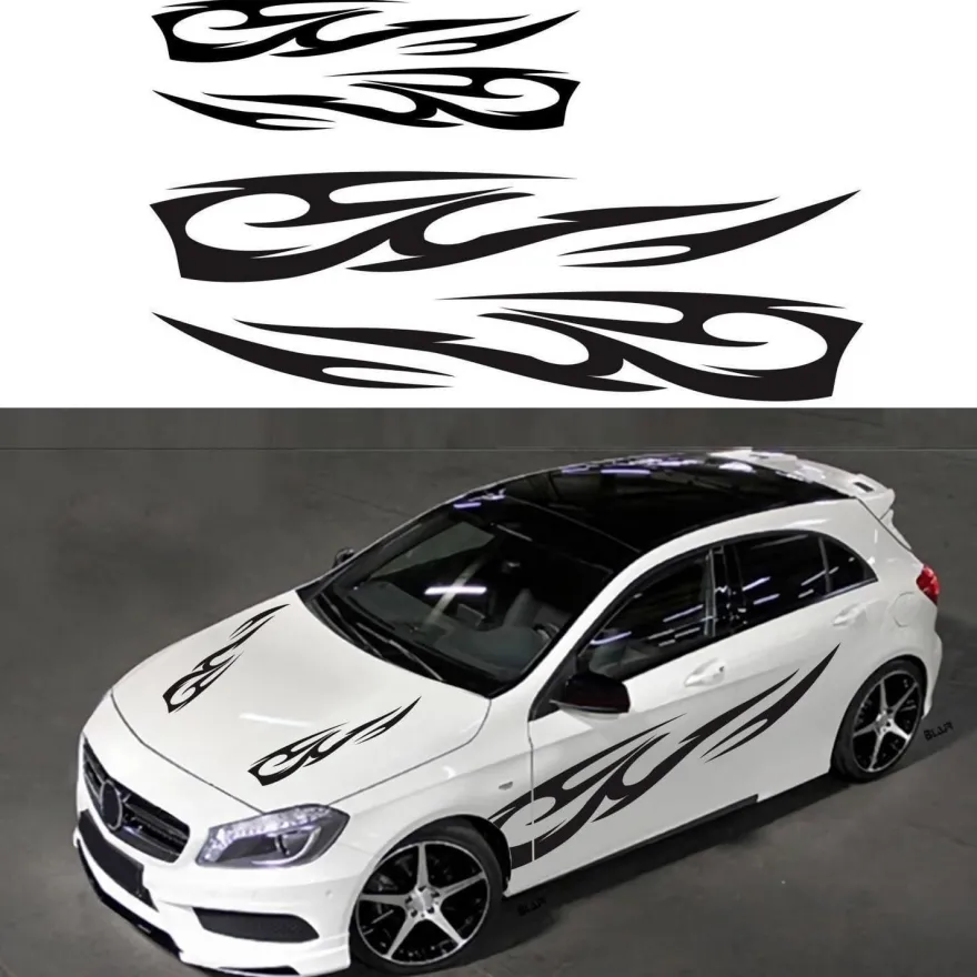 BLAJR Flammen Design Autoaufkleber für Auto, LKW, SUV - Glänzend Schwarz (4