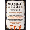 Blechschild Werkstatt-Regeln 20x30 cm Metall mit Bohrlöchern