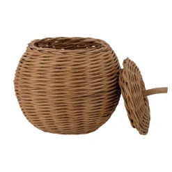 Bloomingville MINI Rosette Korb mit Deckel Rattan Aufbewahrungskorb Braun Ø18cm NEU