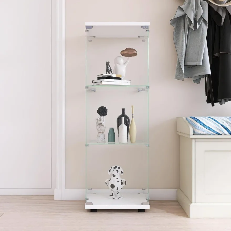 Blsyhdh Glasvitrine, moderner Regalschrank mit 3 Etagen, transparent, 125 x 42