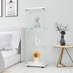 Blsyhdh Glasvitrine, moderner Regalschrank mit 3 Etagen, transparent, 125 x 42