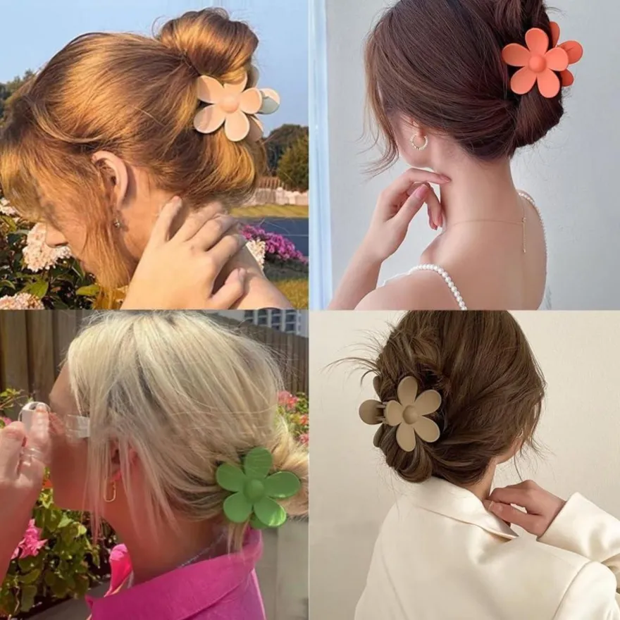 6 Blumen Haarspangen Acryl Große Klauen rutschfest matte Haarstyling-Zubehör