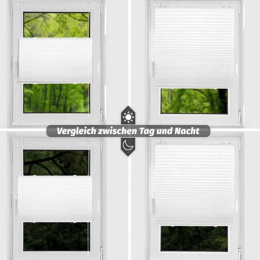 bobodeco Plissee Klemmfix Verdunkelung Weiß 65x200 cm - Einfache Montage ohne