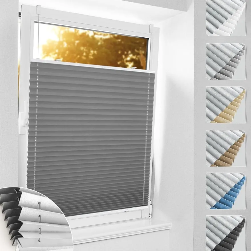 bobodeco Plissee ohne Bohren Verdunkelung Klemmfix Grau 65x200 cm, Thermo