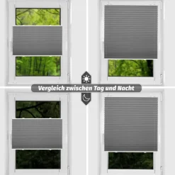 bobodeco Plissee ohne Bohren Verdunkelung Klemmfix Grau 65x200 cm, Thermo