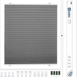 bobodeco Plissee ohne Bohren Verdunkelung Klemmfix Grau 65x200 cm, Thermo