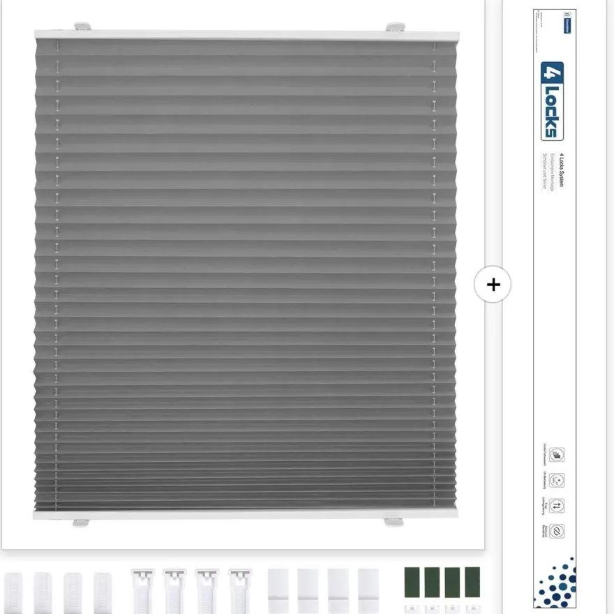 bobodeco Plissee ohne Bohren Verdunkelung Klemmfix Grau 65x200 cm, Thermo