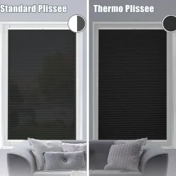 bobodeco Plissee ohne Bohren Verdunkelung Klemmfix, Schwarz 90x110 cm(BxH)