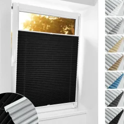 bobodeco Plissee ohne Bohren Verdunkelung Klemmfix, Schwarz 90x110 cm(BxH)