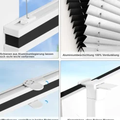 bobodeco Plissee ohne Bohren Verdunkelung Klemmfix, Schwarz 90x110 cm(BxH)