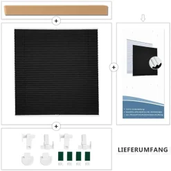 bobodeco Plissee ohne Bohren Verdunkelung Klemmfix Thermo 60x120 cm Schwarz