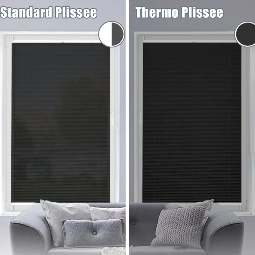 bobodeco Plissee ohne Bohren Verdunkelung Klemmfix Schwarz 90x120 cm Thermo