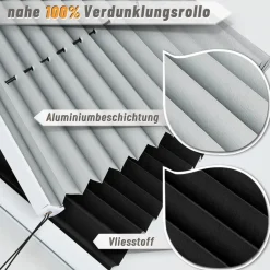 bobodeco Plissee ohne Bohren Verdunkelung Klemmfix Schwarz 90x120 cm Thermo