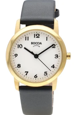 Boccia Damen-Armbanduhr mit Lederband Schwarz/Goldfarben 3291-04
