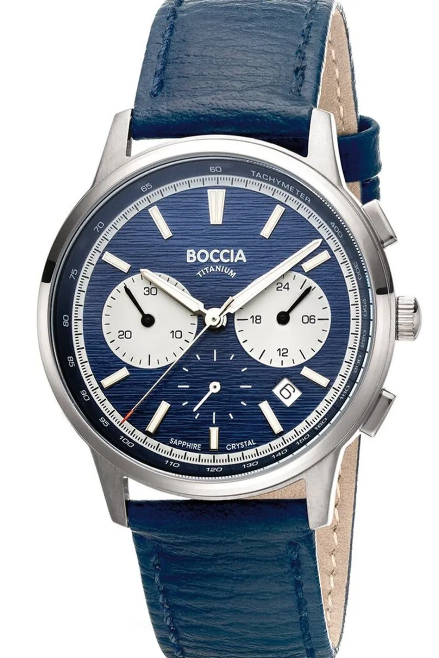 Boccia Herren-Uhr Chronograph Titan Dunkelblau 3734-02