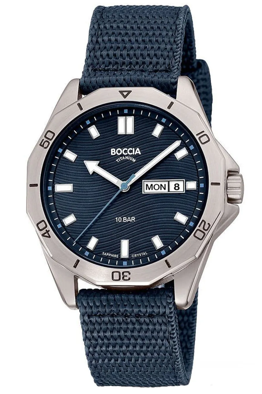 Boccia Titan-Armbanduhr für Herren mit Saphirglas 10 bar Blau 3680-01