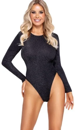 Body Cottelli PARTY - ORION - Langarm-Riobody - Schwarz mit Silberglitzer Gr.M