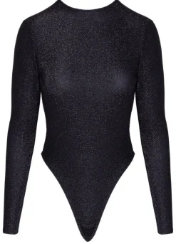 Body Cottelli PARTY - ORION - Langarm-Riobody - Schwarz mit Silberglitzer Gr.M