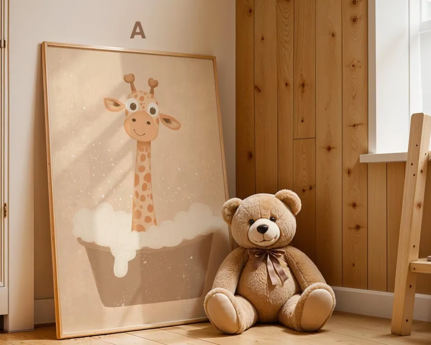 Boho Babyzimmer Poster · Giraffe, Löwe, Bär, Biene, Schwein, Schaf · Niedlich