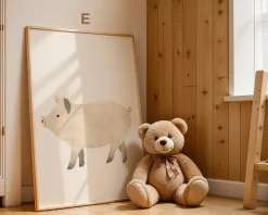 Boho Babyzimmer Poster · Giraffe, Löwe, Bär, Biene, Schwein, Schaf · Niedlich
