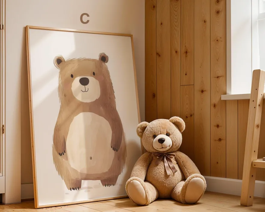 Boho Babyzimmer Poster · Giraffe, Löwe, Bär, Biene, Schwein, Schaf · Niedlich