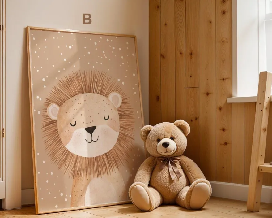 Boho Babyzimmer Poster · Giraffe, Löwe, Bär, Biene, Schwein, Schaf · Niedlich