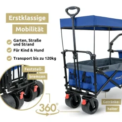 Bollerwagen faltbar Dach KILI Extra Breite Reifen Handwagen Transportwagen