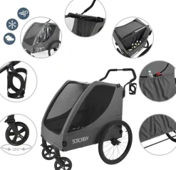 Bollerwagen Kinder 509 Trekker II für 2 Kinder in Grau robust : grau