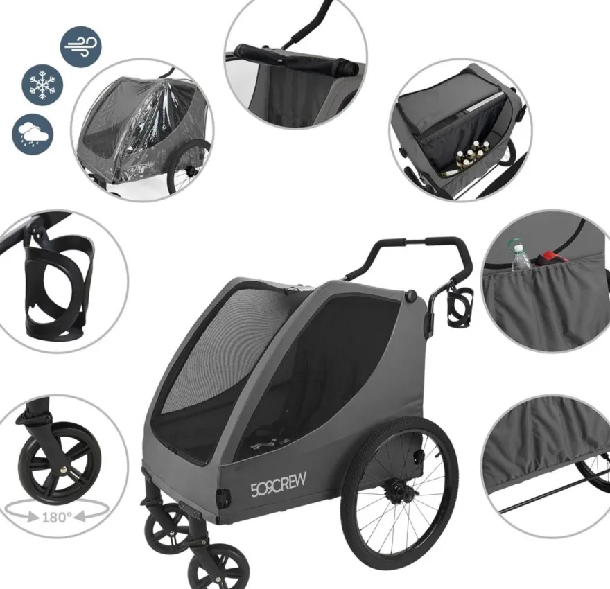 Bollerwagen Kinder 509 Trekker II für 2 Kinder in Grau robust : grau