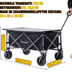 Bollerwagen Klappbarer All Terrain 150/200kg faltbar Handwagen für Camping