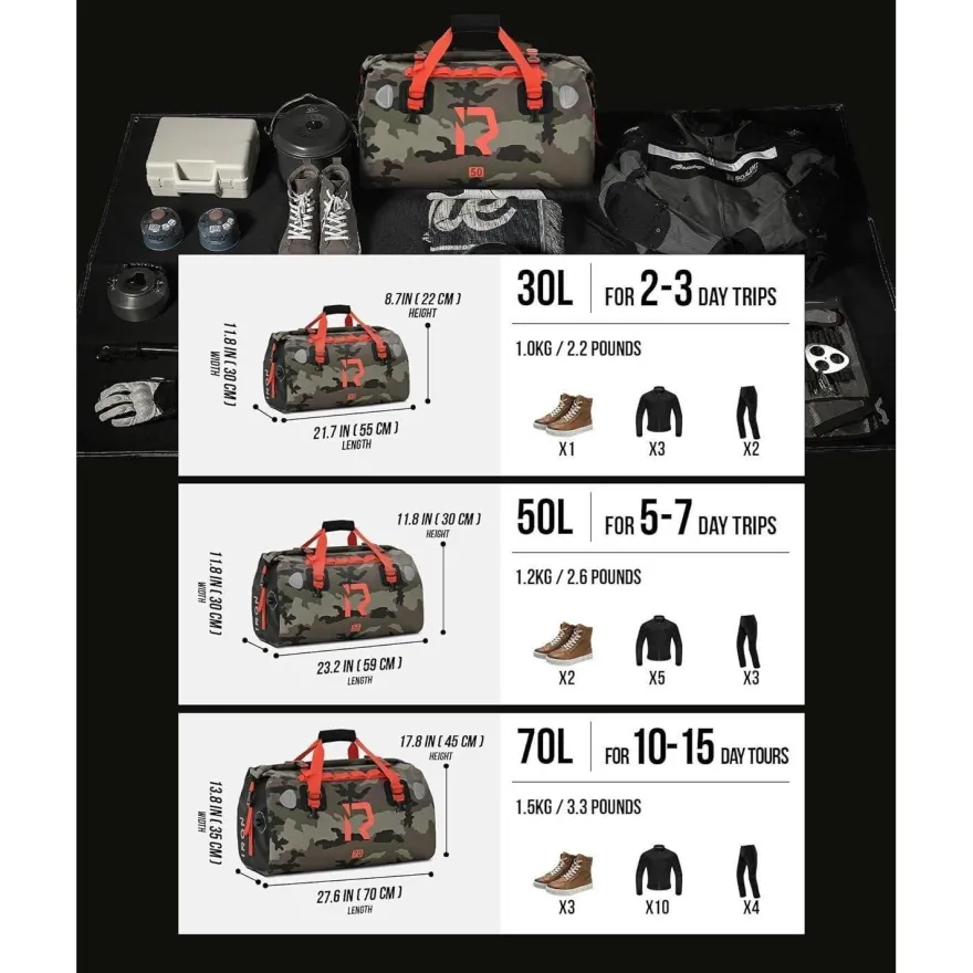 Borleni Motorrad Hecktasche Gepäckrolle 50L wasserdicht - Premium Tasche mit