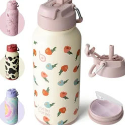 BOTTLE BOTTLE Edelstahl Trinkflasche 1L mit Strohhalm - Isolierflasche mit