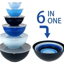 BoxedHome Rührschüsseln Set mit Deckel, 12er-Pack, Blau, Wiederverwendbare