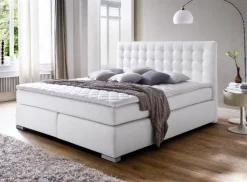 Boxspringbett Isabelle 180 x 200 cm Leder Optik weiß 7 Zonen Multi Tonnentaschenfede