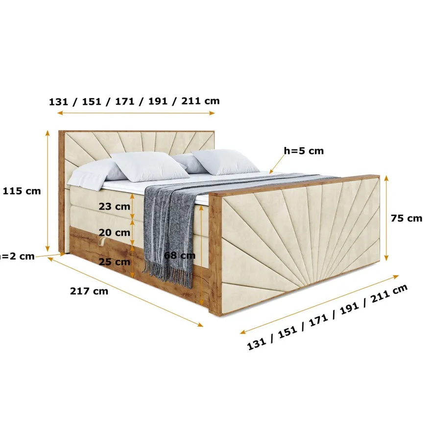 Boxspringbett mit Matratze, Topper, Polsterbett mit Bettkasten LOLLI6-Z KING