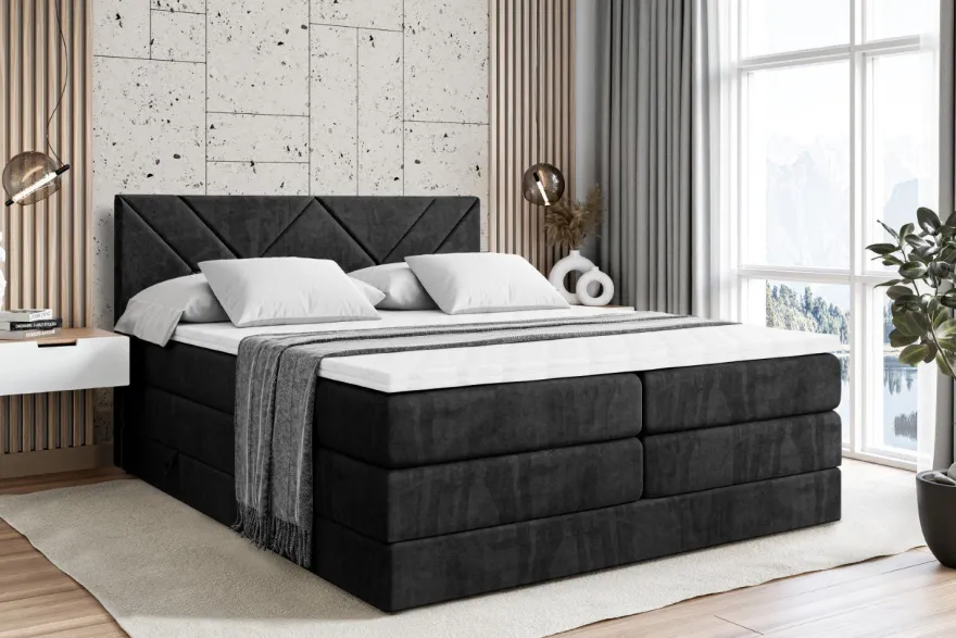 Boxspringbett mit Matratze, Topper, Polsterbett mit Bettkasten BARWA KING