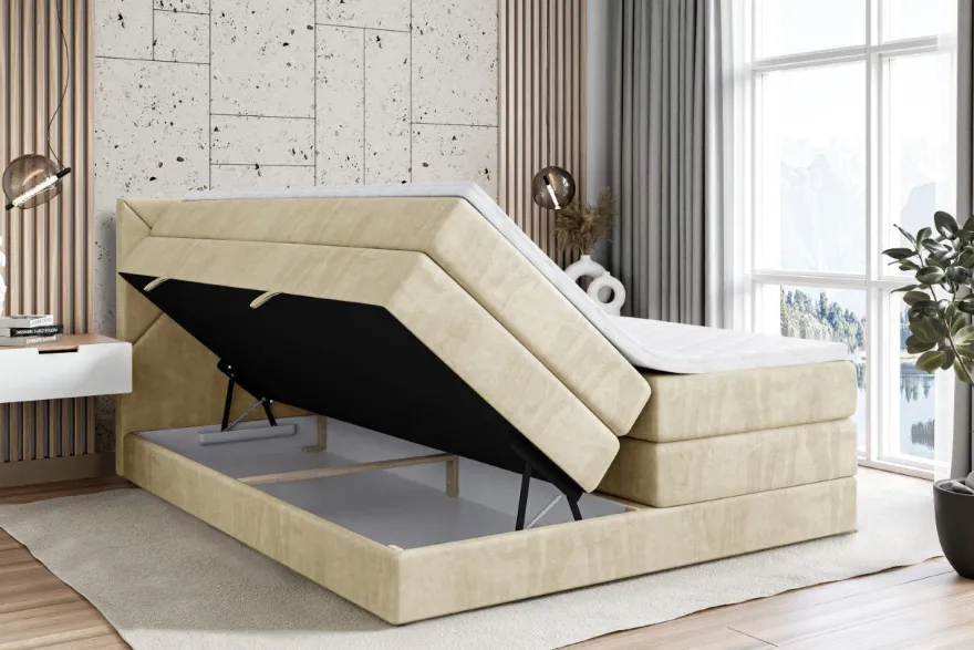 Boxspringbett mit Matratze, Topper, Polsterbett mit Bettkasten BARWA KING