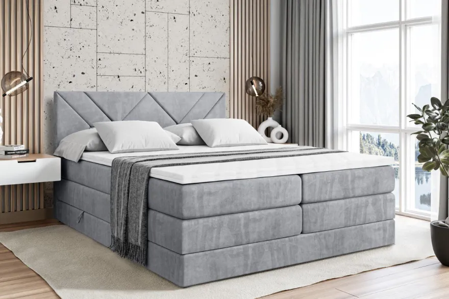 Boxspringbett mit Matratze, Topper, Polsterbett mit Bettkasten BARWA KING