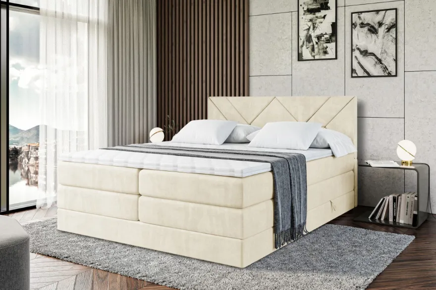 Boxspringbett mit Matratze, Topper, Polsterbett mit Bettkasten BARWA KING