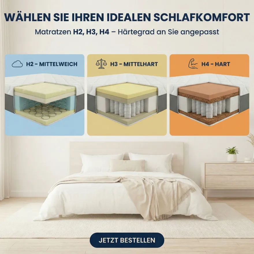 Boxspringbett RALF mit Bettkasten und Topper H2/H3/H4 - Doppelbett in vielen Größen