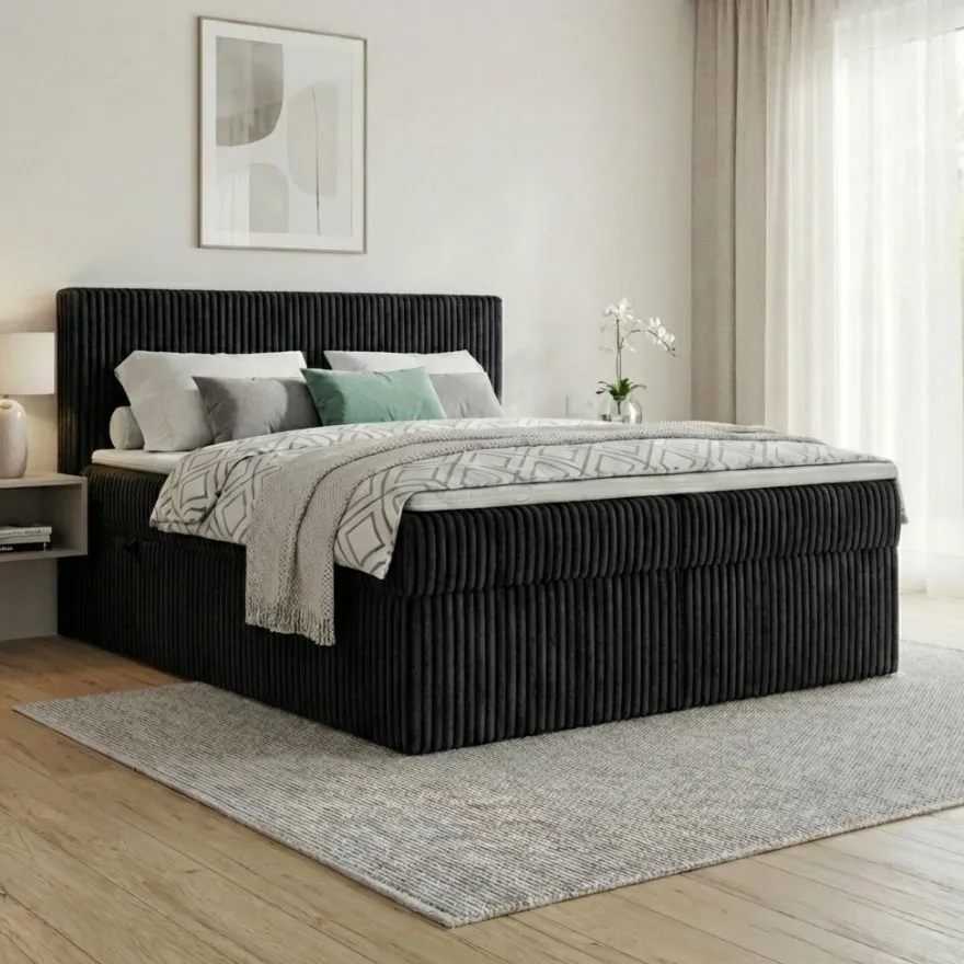 Boxspringbett RALF mit Bettkasten und Topper H2/H3/H4 - Doppelbett in vielen Größen
