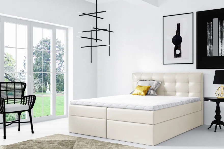 Boxspringbett Schlafzimmerbett OVIEDO 120x200cm Kunstleder Creme